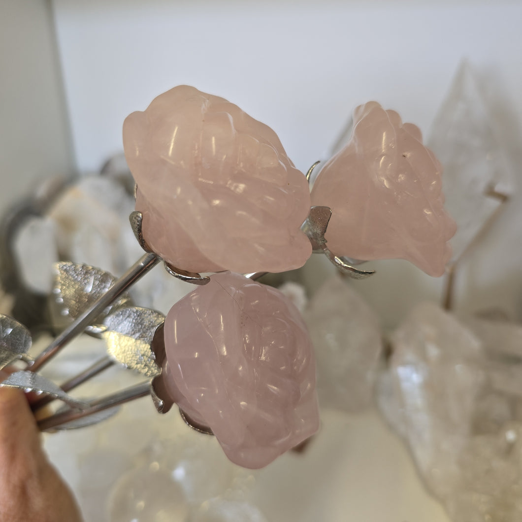 Rose Quartz Rose with Stem