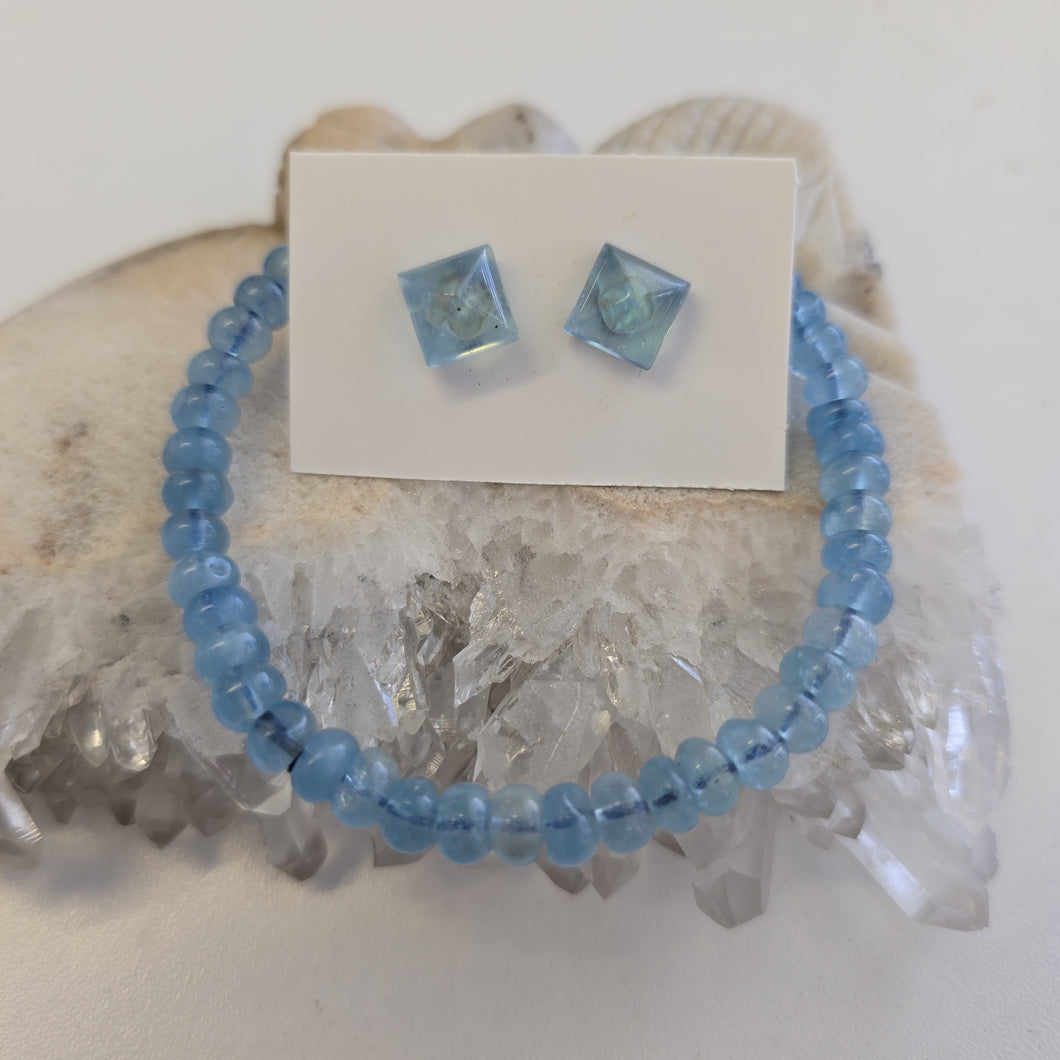 Aquamarine Bracelet and Stud Ear-ring Set