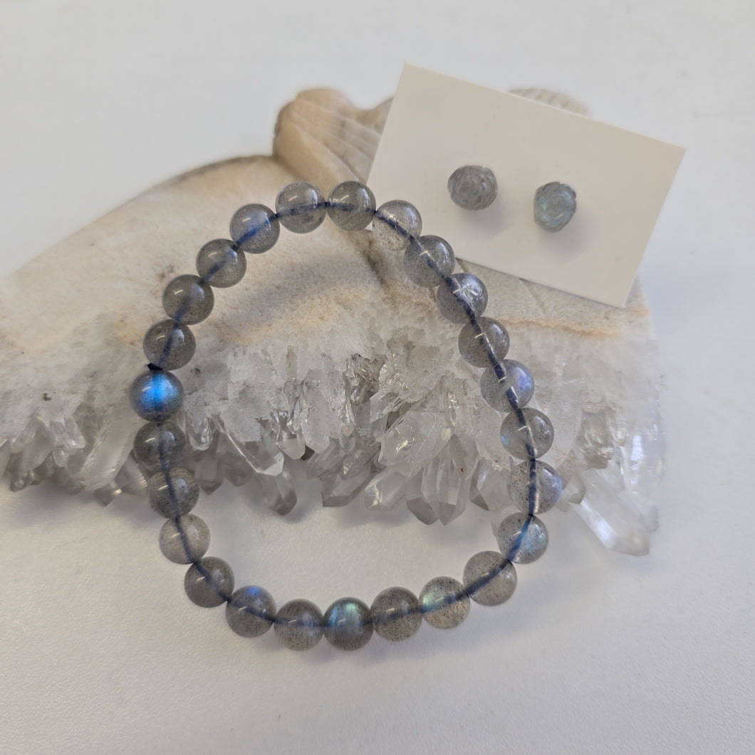 Labradorite Bracelet and Stud Ear-ring Set