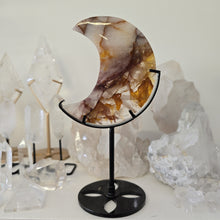 Load image into Gallery viewer, Golden Healer Quartz Crescent Moon with Stand
