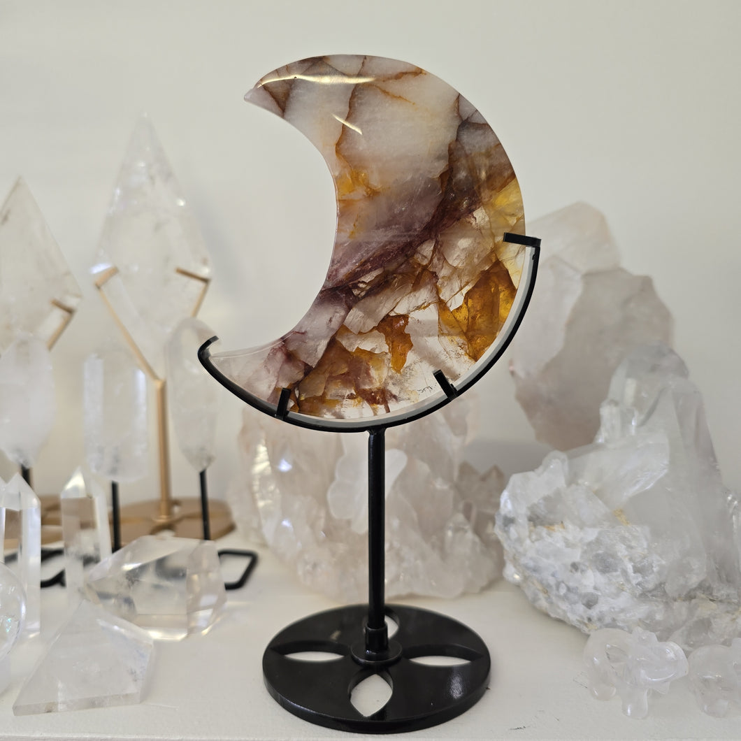 Golden Healer Quartz Crescent Moon with Stand