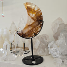 Load image into Gallery viewer, Golden Healer Quartz Crescent Moon with Stand
