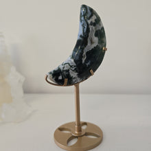 Load image into Gallery viewer, Moss Agate Moon with Stand
