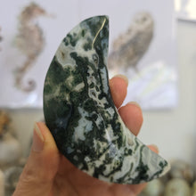 Load image into Gallery viewer, Moss Agate Moon with Stand
