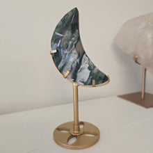 Load image into Gallery viewer, Moss Agate Moon with Stand
