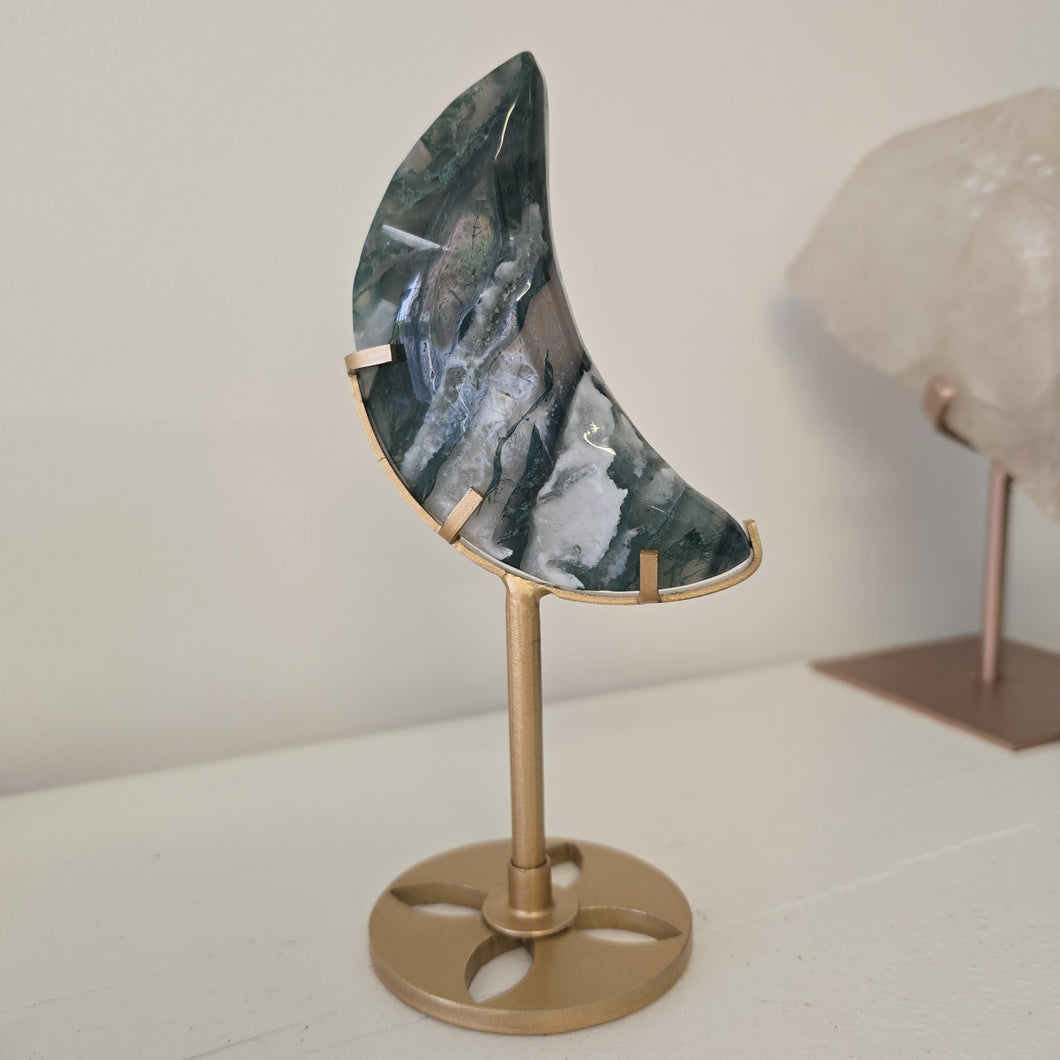 Moss Agate Moon with Stand