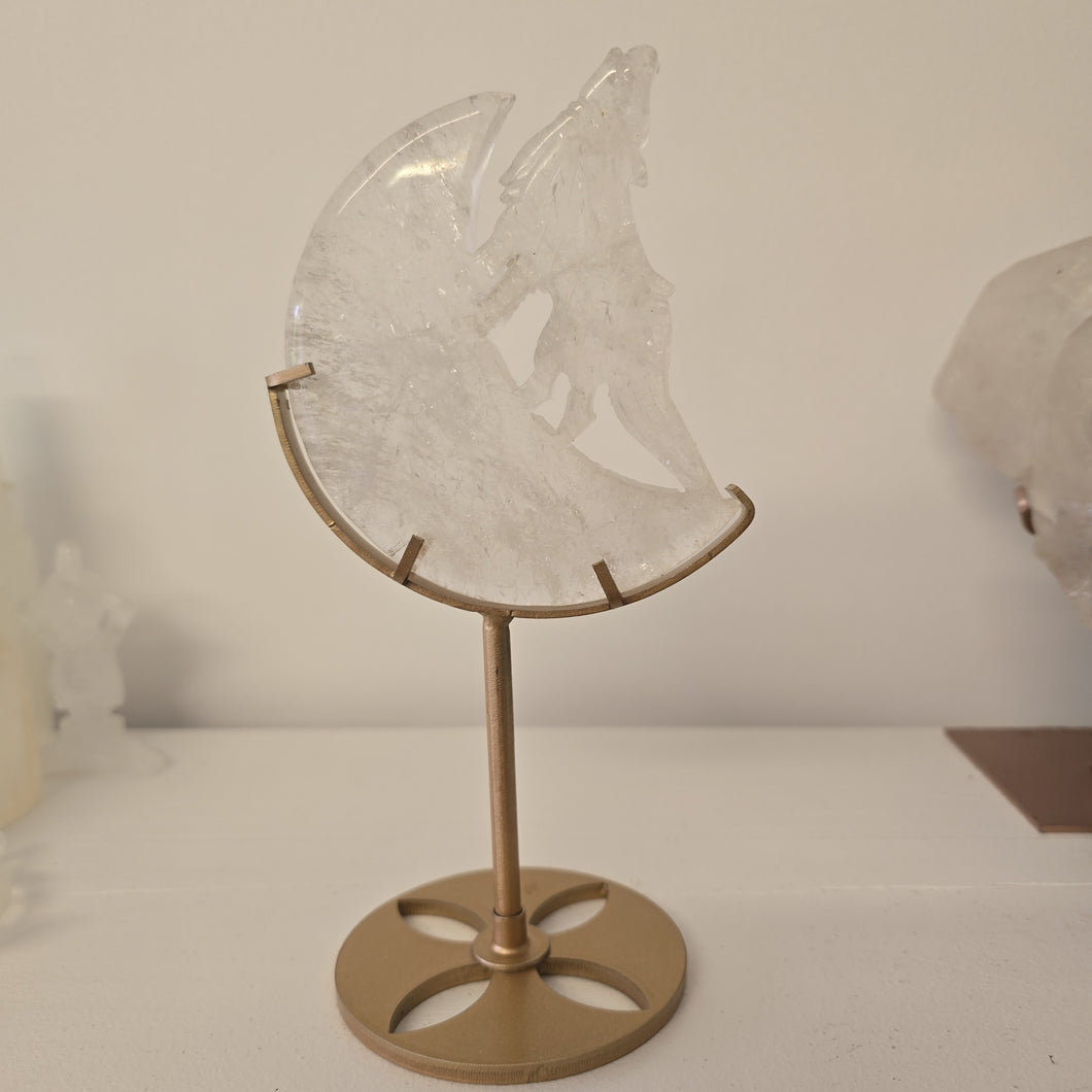 Clear Quartz Moon Howling Wolf