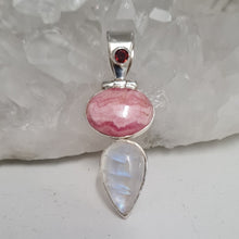 Load image into Gallery viewer, Rhodochrosite and Moonstone Sterling Silver Pendant
