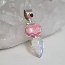 Load image into Gallery viewer, Rhodochrosite and Moonstone Sterling Silver Pendant
