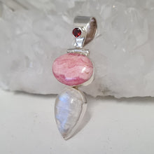 Load image into Gallery viewer, Rhodochrosite and Moonstone Sterling Silver Pendant
