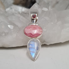 Load image into Gallery viewer, Rhodochrosite and Moonstone Sterling Silver Pendant
