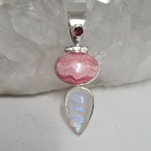 Load image into Gallery viewer, Rhodochrosite and Moonstone Sterling Silver Pendant
