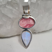 Load image into Gallery viewer, Rhodochrosite and Moonstone Sterling Silver Pendant

