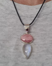 Load image into Gallery viewer, Rhodochrosite and Moonstone Sterling Silver Pendant
