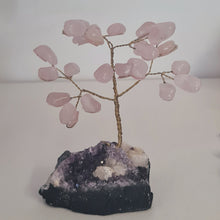 Load image into Gallery viewer, Rose Quartz on Amethyst Bonsai Tree
