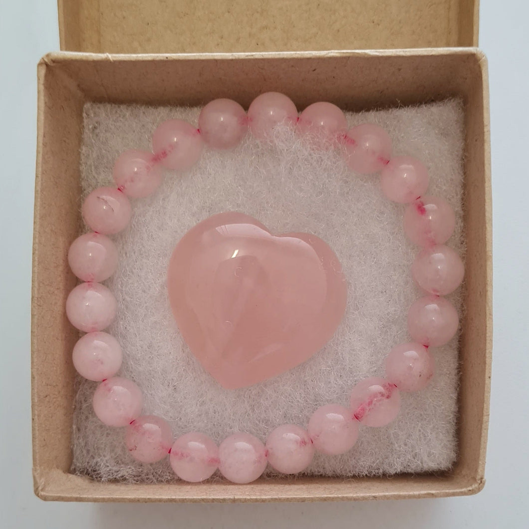 Rose Quartz Bracelet and Heart Boxset