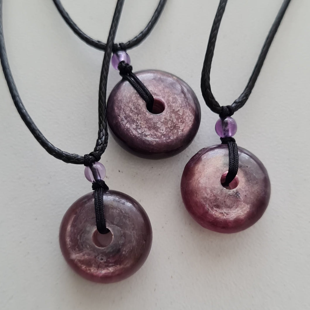 Gemmy Lepidolite Pi, Donut Pendant