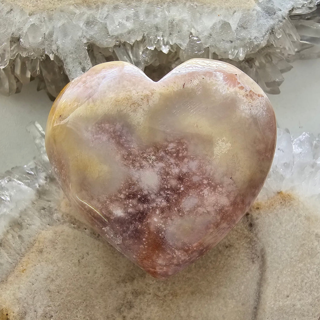 Pink Amethyst X Flower Agate Heart