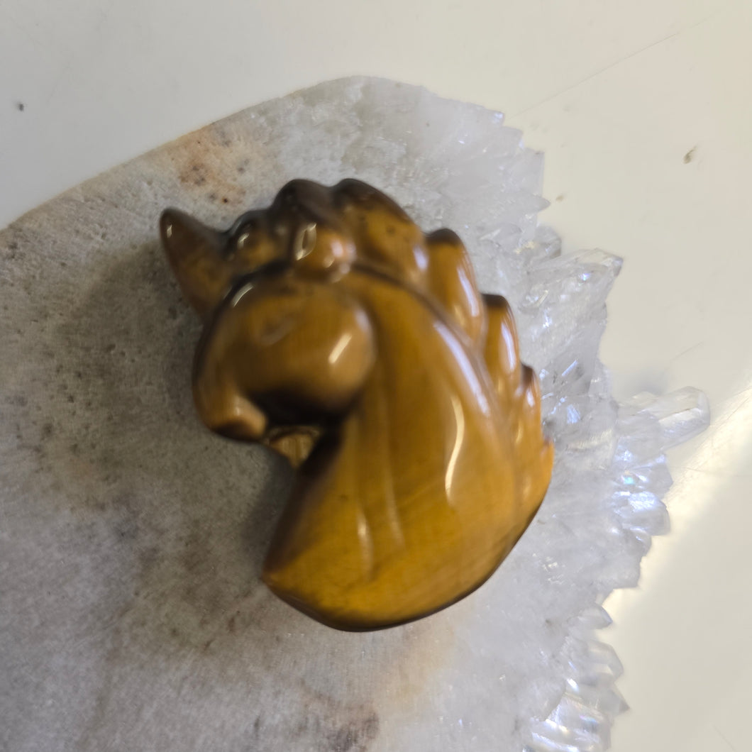 Tiger's Eye Unicorn Carving
