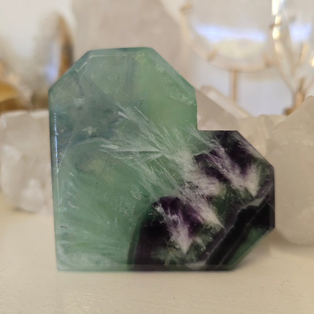 Feather Fluorite Heart - faceted