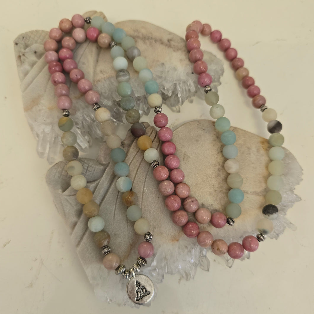 108 Amazonite Rhodonite Bead Mala Necklace/Bracelet