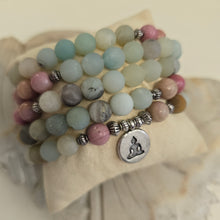 Load image into Gallery viewer, 108 Amazonite Rhodonite Bead Mala Necklace/Bracelet
