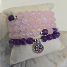 Load image into Gallery viewer, 108 Rose Quartz and Amethyst Mala Necklace/Bracelet
