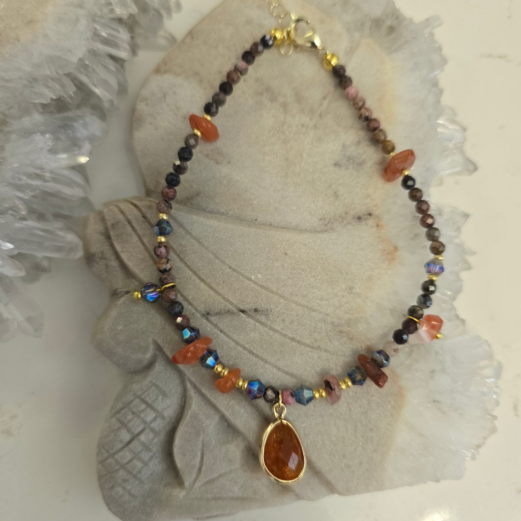 Rhodonite and Carnelian Bead Anklet