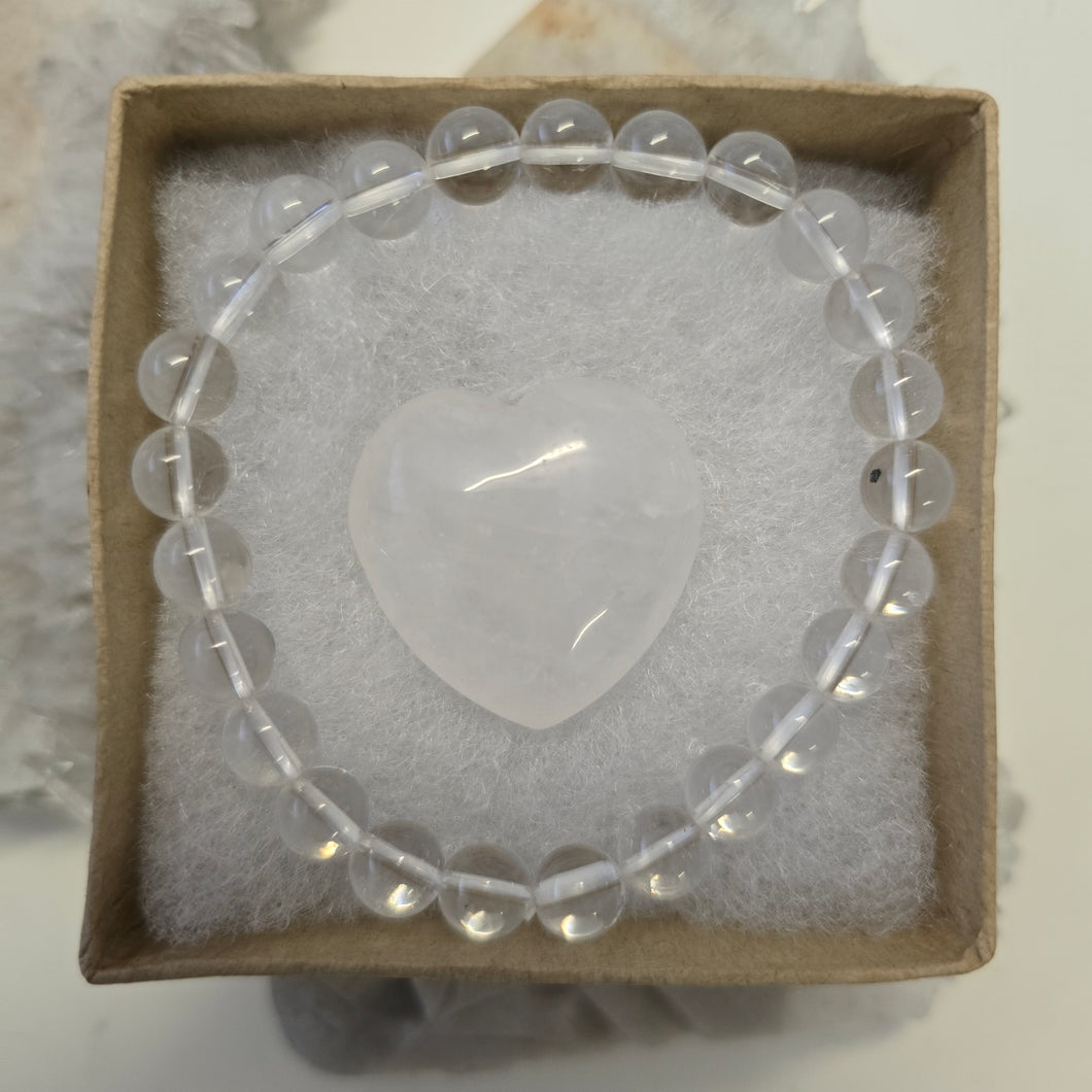 Clear Quartz Bracelet and Heart Set - Boxed