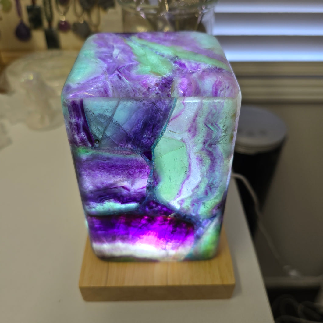 Rainbow Fluorite Square Lamp