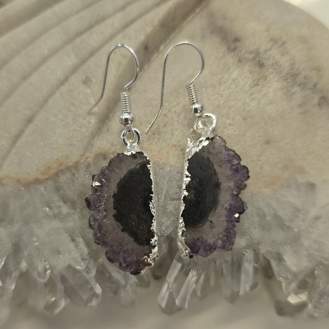 Amethyst Stalactite Slice Earrings