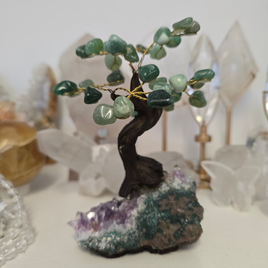 Green Quartz Bonsai Tree on Amethyst Cluster