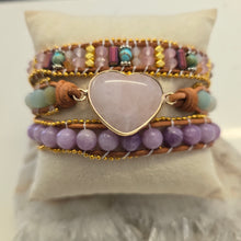 Load image into Gallery viewer, Rose Quartz Heart and Amazonite Wrap Bracelet
