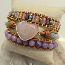 Load image into Gallery viewer, Rose Quartz Heart and Amazonite Wrap Bracelet
