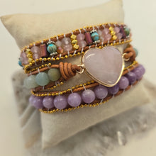 Load image into Gallery viewer, Rose Quartz Heart and Amazonite Wrap Bracelet
