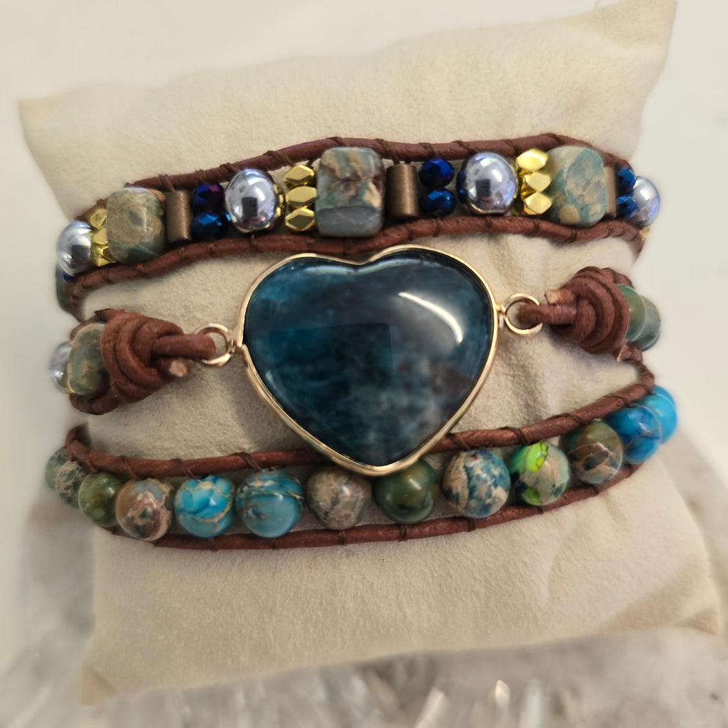 Blue Apatite Heart Wrap Bracelet