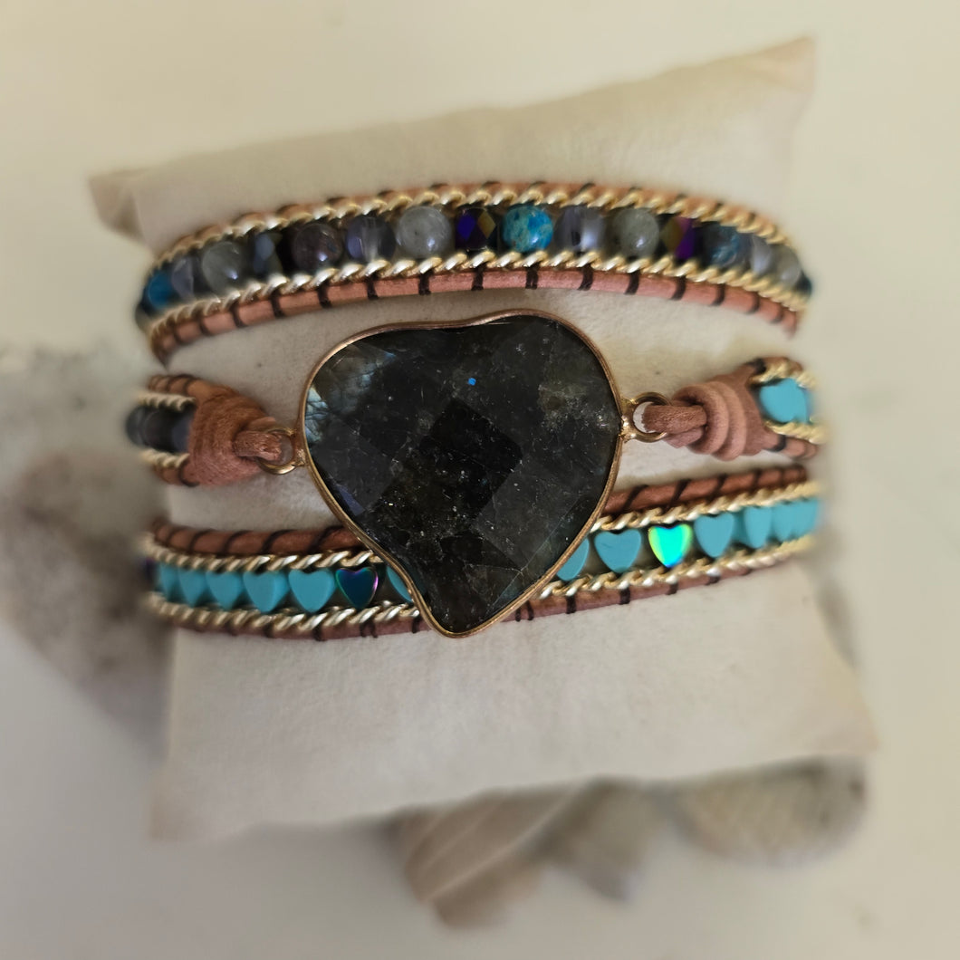 Labradorite Heart Wrap Bracelet