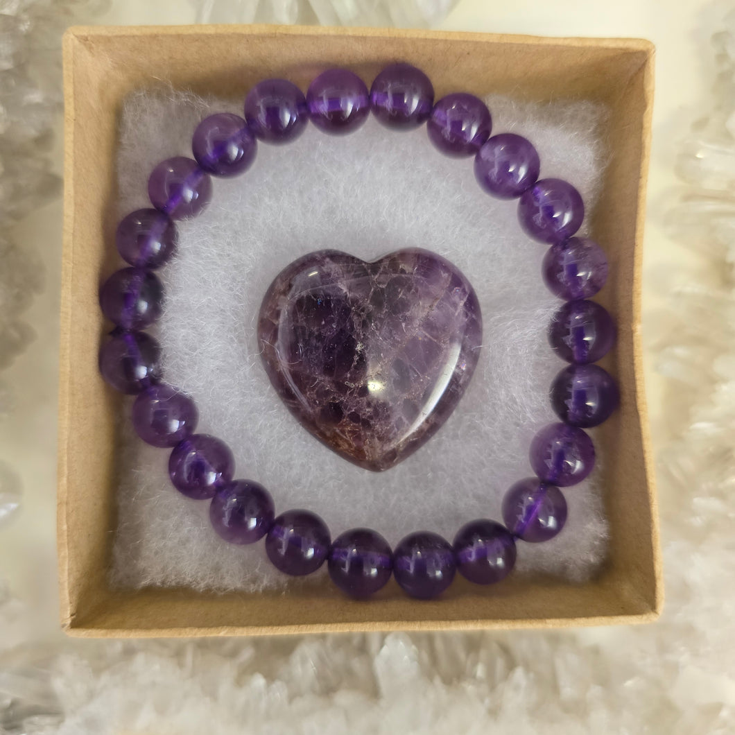 Amethyst Bracelet and Heart Boxset
