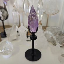 Load image into Gallery viewer, Amethyst Faceted Diamond with Spinning  Stand - Rainbows
