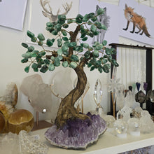 Load image into Gallery viewer, Green Quartz Bonsai Tree on Amethyst Cluster
