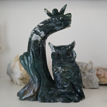 Load image into Gallery viewer, Moss Agate Owl Tree Branch with Butterfly
