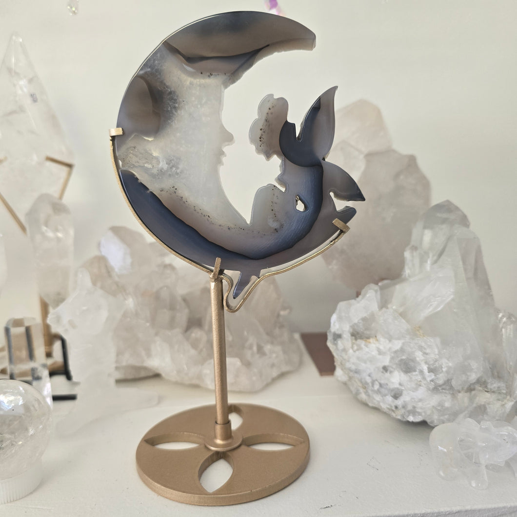 Druzy Agate Crescent Moon Fairy on Stand - medium