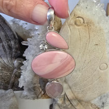 Load image into Gallery viewer, Rose Quartz, Clear Quartz, and Pink Opal Sterling Silver Pendant
