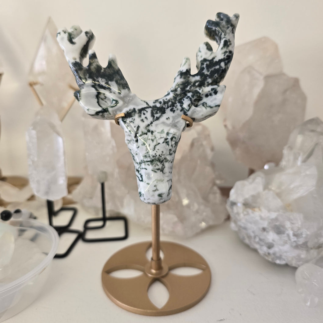 Moss Agate Deer Head