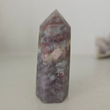 Load image into Gallery viewer, Pink Tourmaline and Lepidolite in Quartz Obelisk
