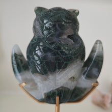 Load image into Gallery viewer, Moss Agate Owl on Moon
