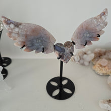 Load image into Gallery viewer, Black Flower Agate Heart Wings
