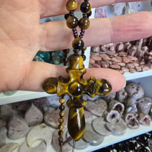 Load image into Gallery viewer, Tiger&#39;s Eye Cross Necklace
