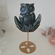 Load image into Gallery viewer, Moss Agate Owl on Moon

