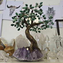 Load image into Gallery viewer, Green Quartz Bonsai Tree on Amethyst Cluster
